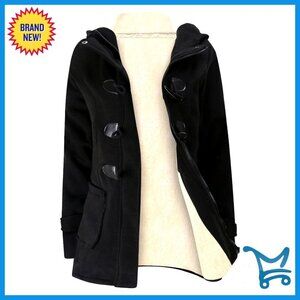 Sherpa Lined Hooded Fleece Jacket Women's Duffle Toggle Coat Cozy Winter Active